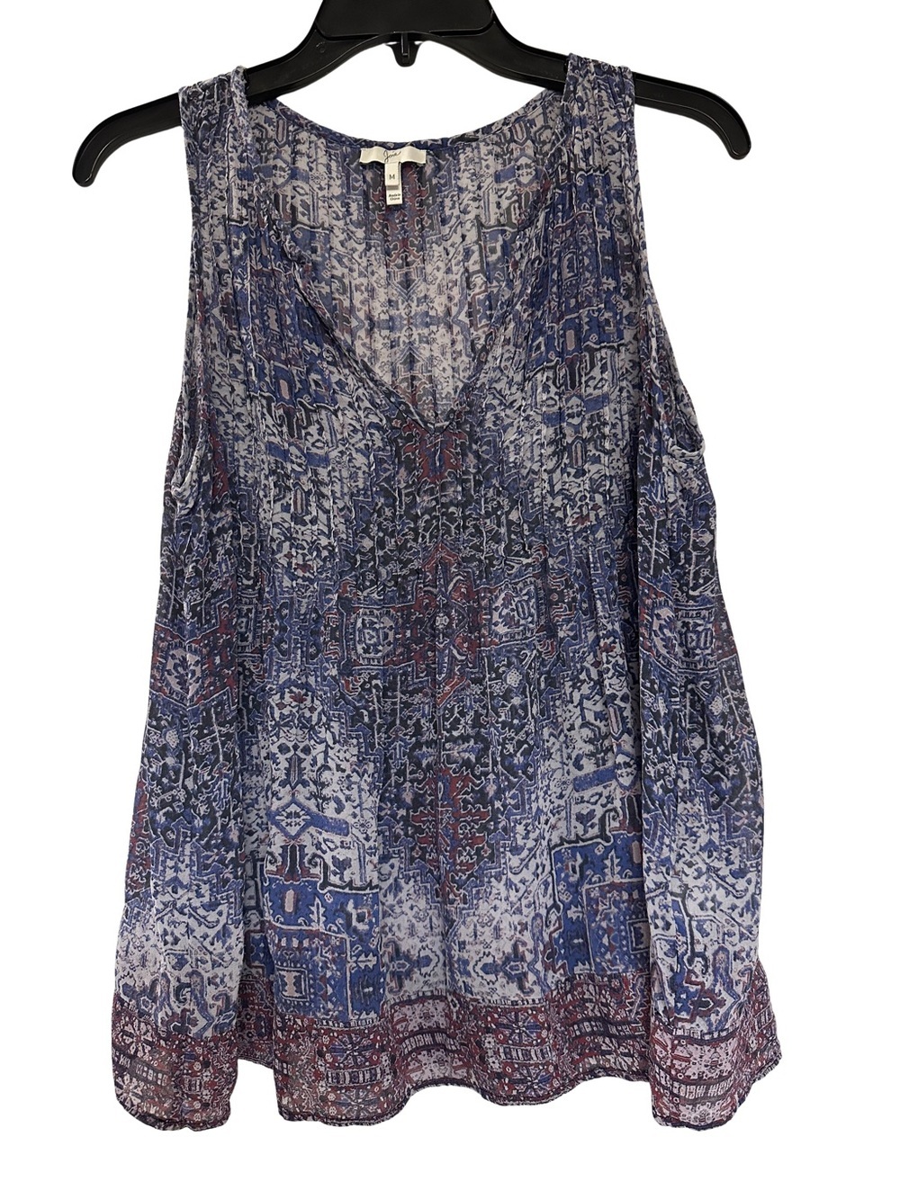 Joie 100% Silk Sleeveless Top Medallion Print Blue V-Neck Pintuck M